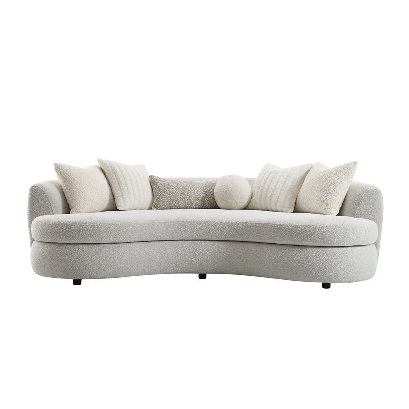 ACME Iniko Fabric Upholstered Curved Sofa with 6 Pillows in Beige