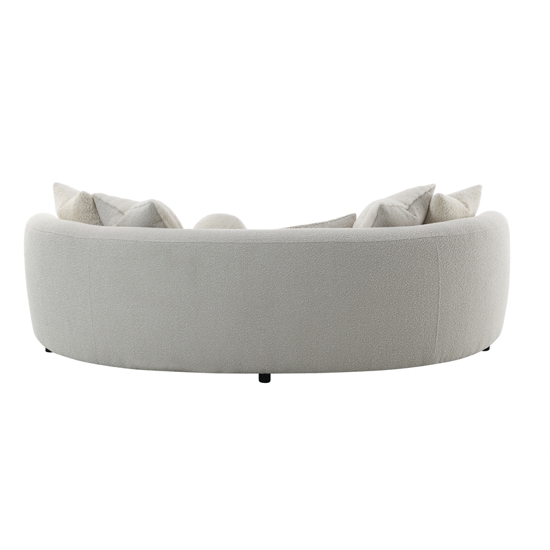 ACME Iniko Fabric Upholstered Curved Sofa with 6 Pillows in Beige