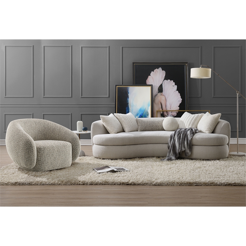 ACME Iniko Fabric Upholstered Curved Sofa with 6 Pillows in Beige