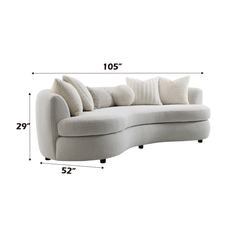ACME Iniko Fabric Upholstered Curved Sofa with 6 Pillows in Beige