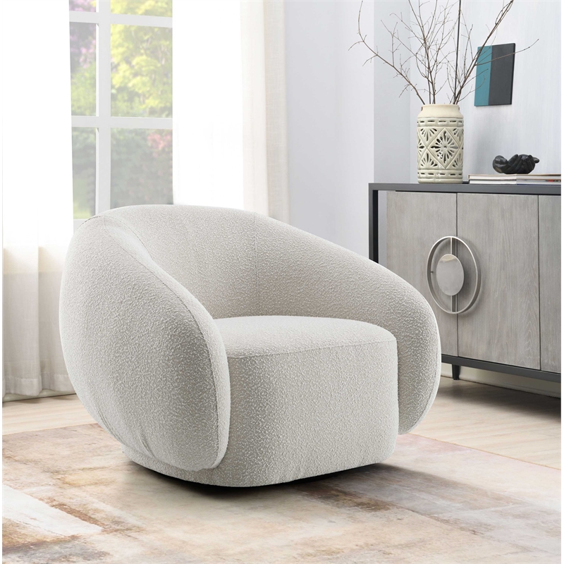 ACME Isabel Contemporary Fabric Upholstered Chair with Swivel in Beige