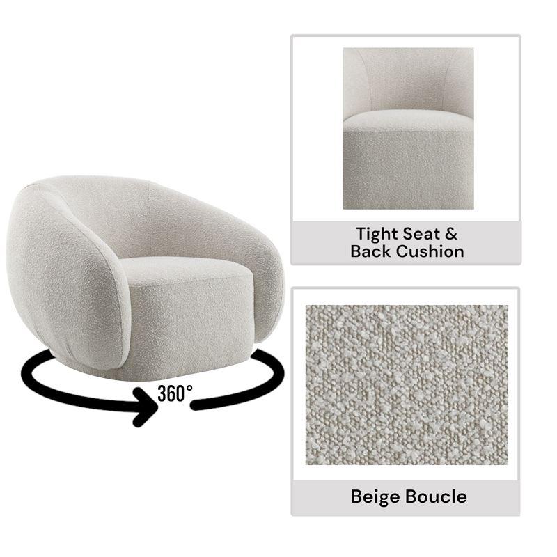 ACME Isabel Contemporary Fabric Upholstered Chair with Swivel in Beige