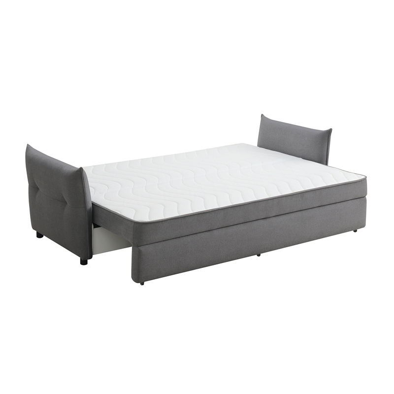 ACME Irina Fabric Upholstered Sofa with Pull-Out Sleeper and 4 Pillows in Gray
