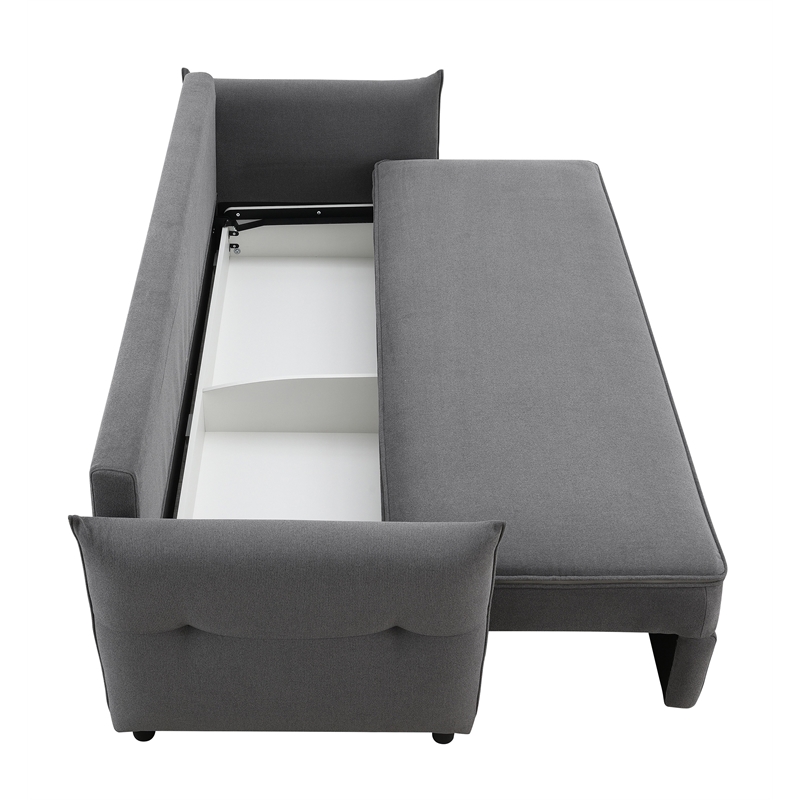 ACME Irina Fabric Upholstered Sofa with Pull-Out Sleeper and 4 Pillows in Gray