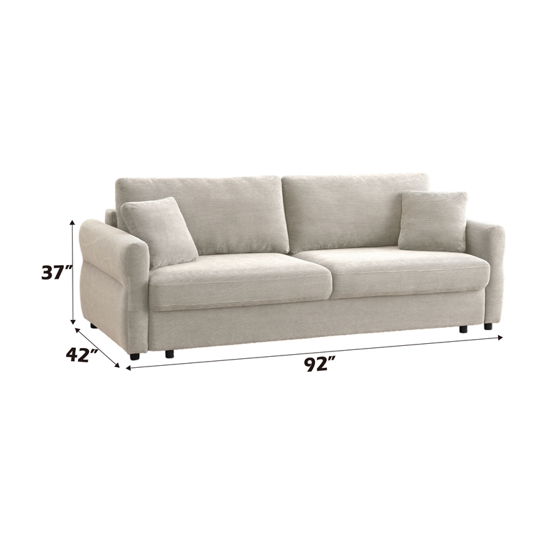 ACME Haran Fabric Upholstered Sofa with Queen Size Sleeper & 2 Pillows in Beige
