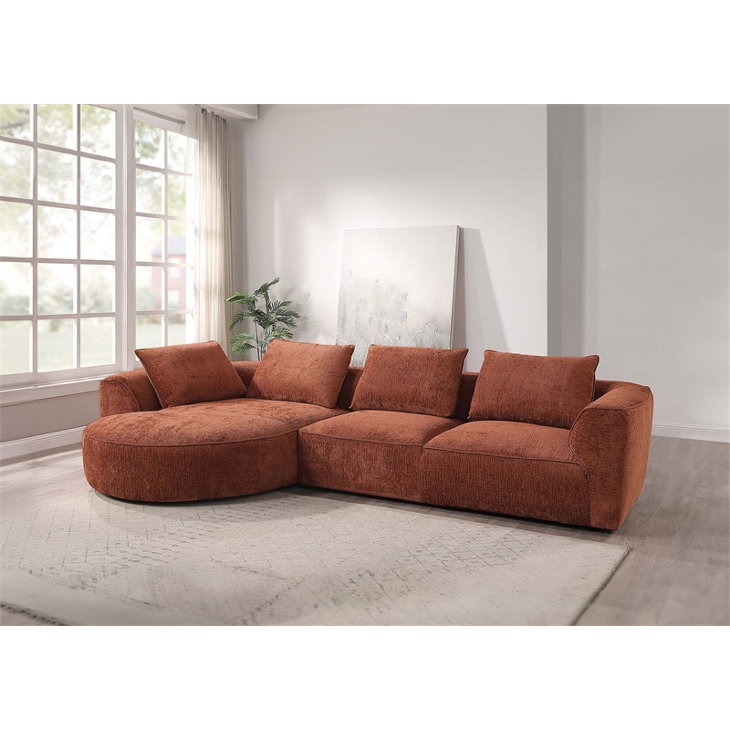 ACME Aceso Chenille Fabric Sectional Sofa with 4 Pillows in Rust Brown