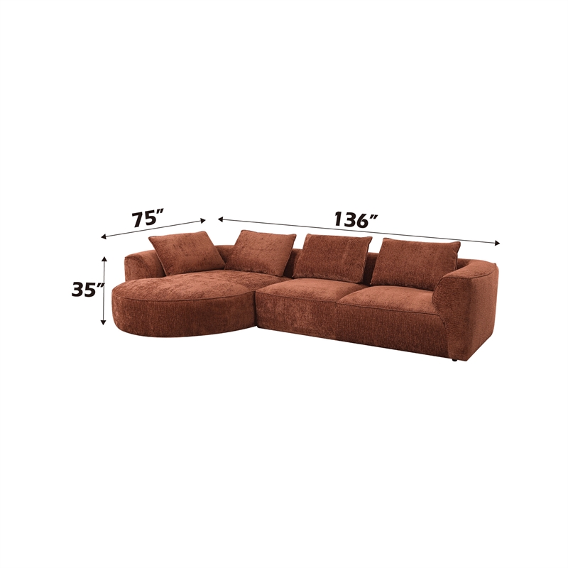 ACME Aceso Chenille Fabric Sectional Sofa with 4 Pillows in Rust Brown