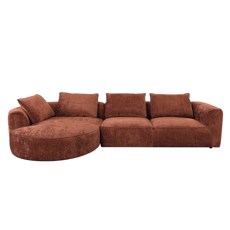 ACME Aceso Chenille Fabric Sectional Sofa with 4 Pillows in Rust Brown