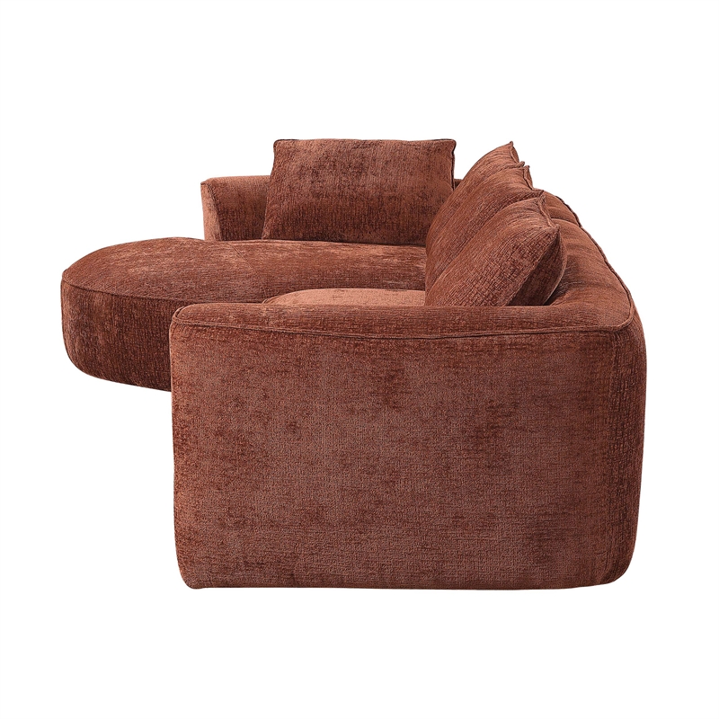 ACME Aceso Chenille Fabric Sectional Sofa with 4 Pillows in Rust Brown