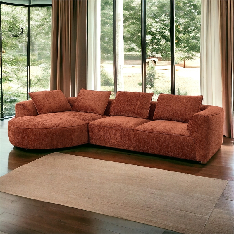 ACME Aceso Chenille Fabric Sectional Sofa with 4 Pillows in Rust Brown