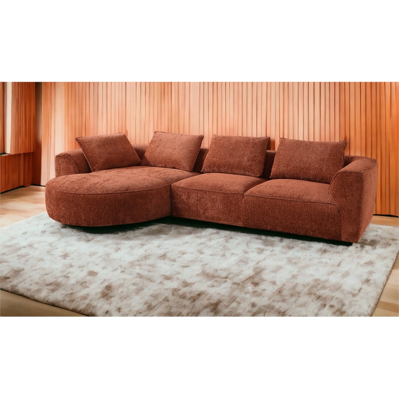 ACME Aceso Chenille Fabric Sectional Sofa with 4 Pillows in Rust Brown