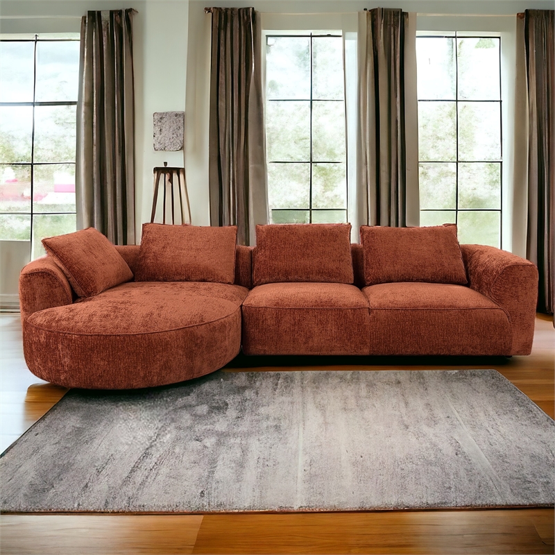 ACME Aceso Chenille Fabric Sectional Sofa with 4 Pillows in Rust Brown