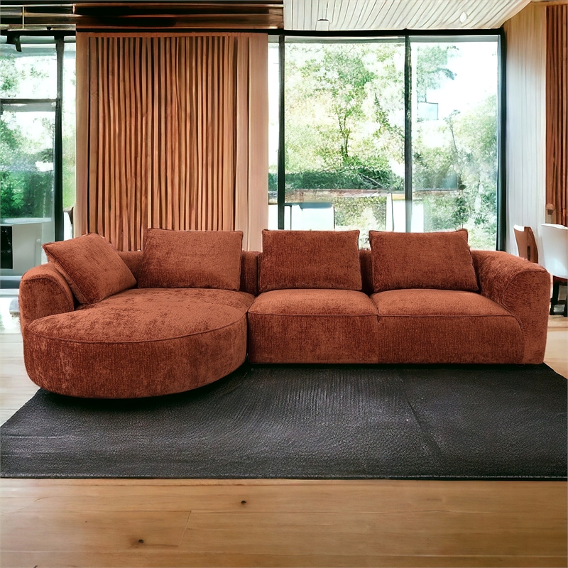 ACME Aceso Chenille Fabric Sectional Sofa with 4 Pillows in Rust Brown