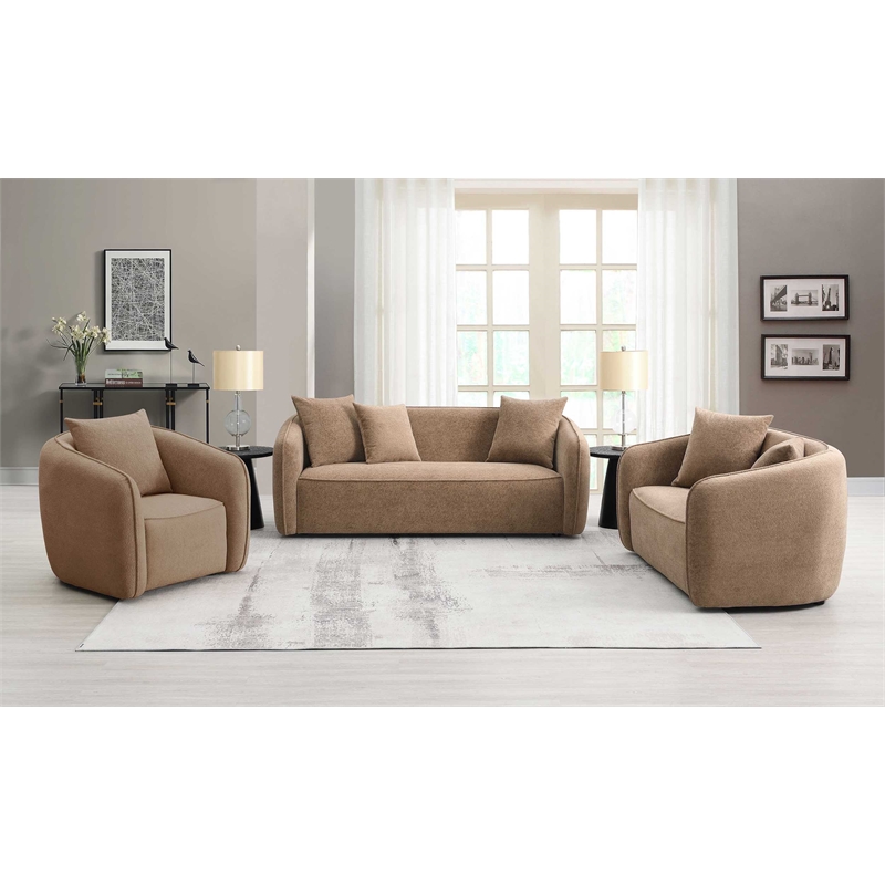 ACME Keith Contemporary Chenille Upholstered Sofa with 3 Pillows in Brown