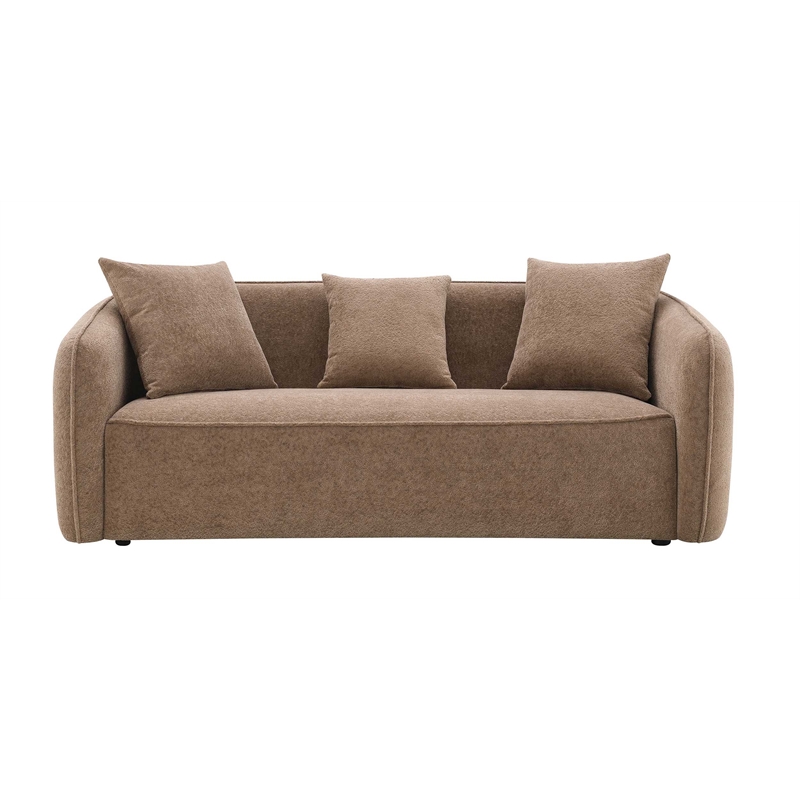 ACME Keith Contemporary Chenille Upholstered Sofa with 3 Pillows in Brown
