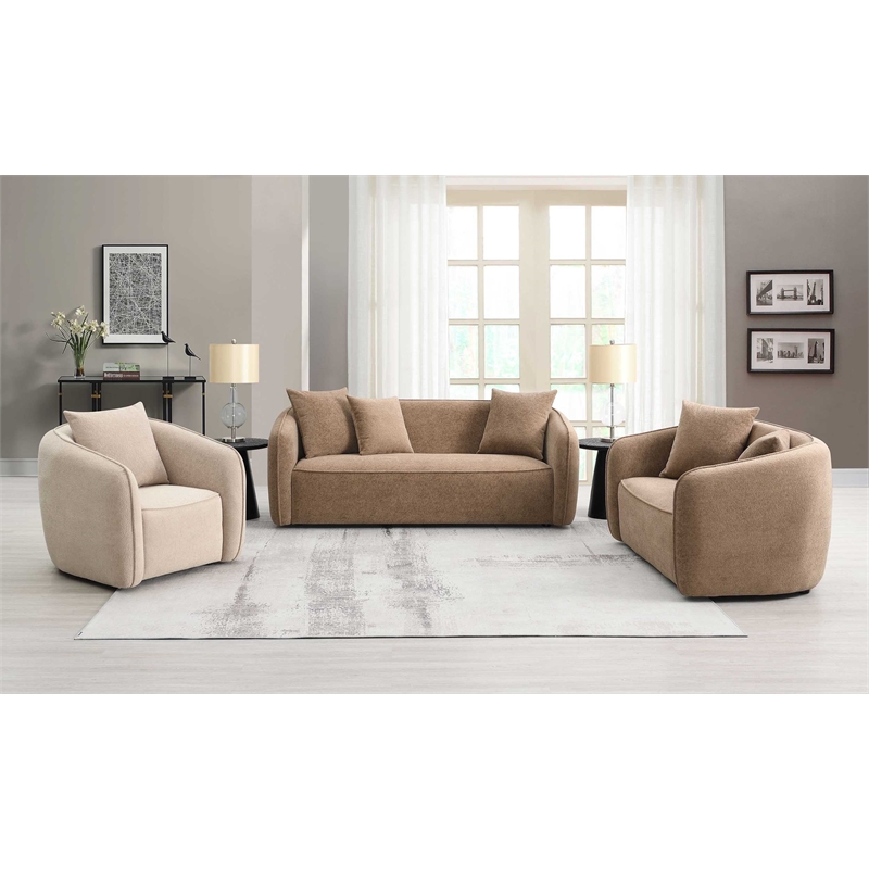 ACME Keith Contemporary Chenille Upholstered Sofa with 3 Pillows in Brown