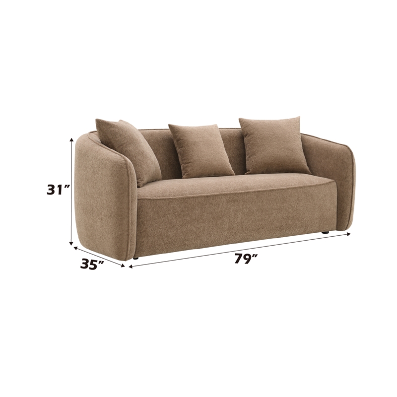 ACME Keith Contemporary Chenille Upholstered Sofa with 3 Pillows in Brown