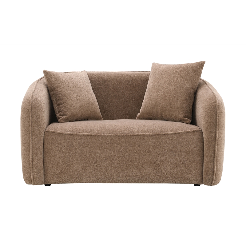 ACME Keith Chenille Fabric Upholstered Loveseat with 2 Pillows in Brown
