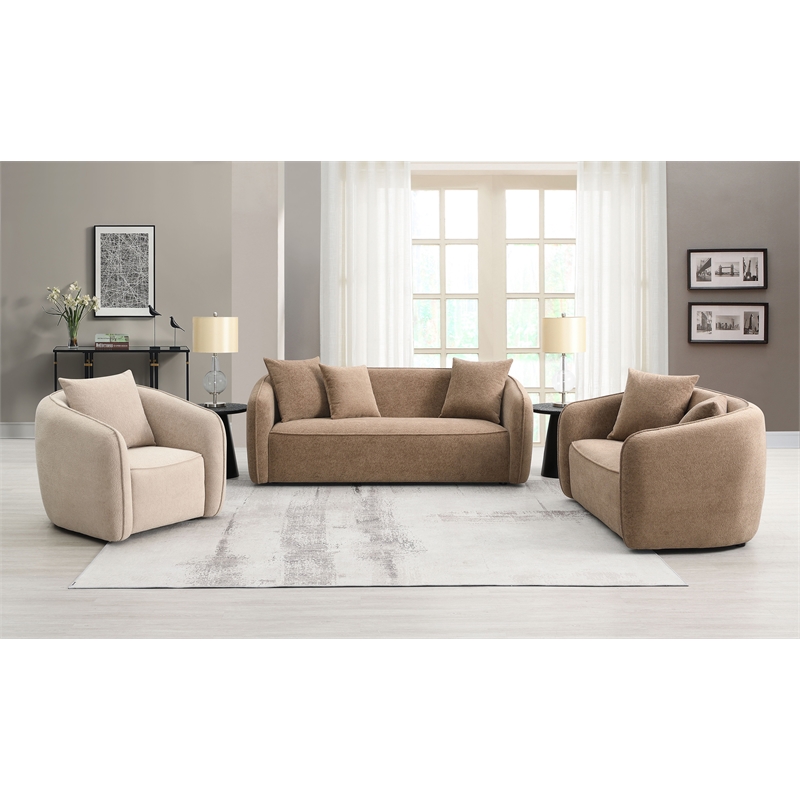 ACME Keith Chenille Fabric Upholstered Loveseat with 2 Pillows in Brown