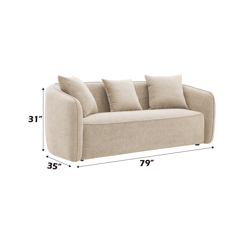 ACME Keith Contemporary Chenille Upholstered Sofa with 3 Pillows in Beige