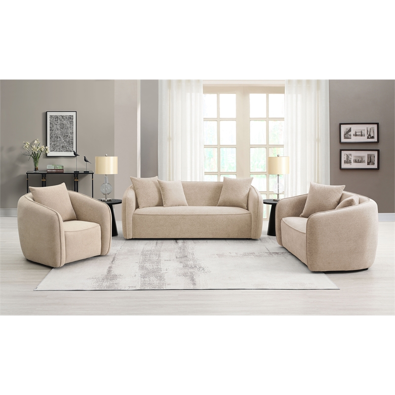 ACME Keith Chenille Fabric Upholstered Loveseat with 2 Pillows in Beige