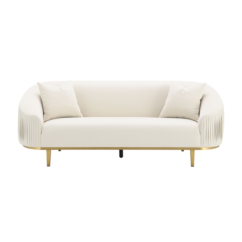 ACME Martina Velvet Upholstered Sofa with 2 Pillows in Ivory