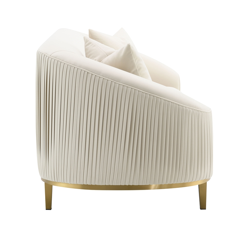 ACME Martina Velvet Upholstered Sofa with 2 Pillows in Ivory