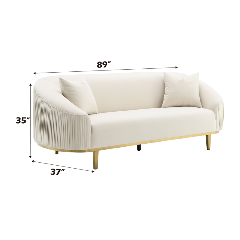 ACME Martina Velvet Upholstered Sofa with 2 Pillows in Ivory