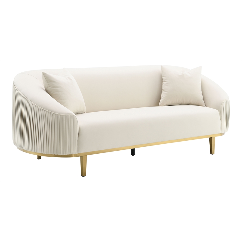 ACME Martina Velvet Upholstered Sofa with 2 Pillows in Ivory