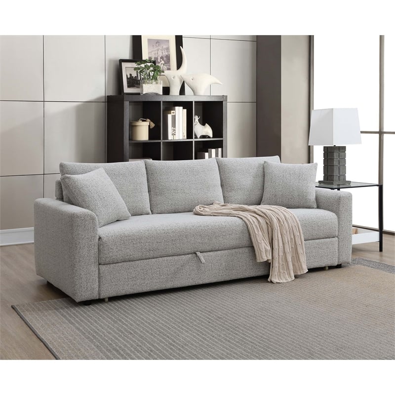 ACME Connie Fabric Upholstered Sofa with Sleeper and 2 Pillows in Beige