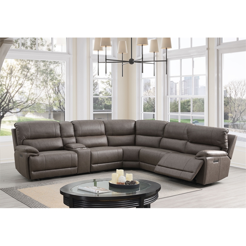 ACME Kantu Faux Leather Upholstered Motion Sectional Sofa in Brown