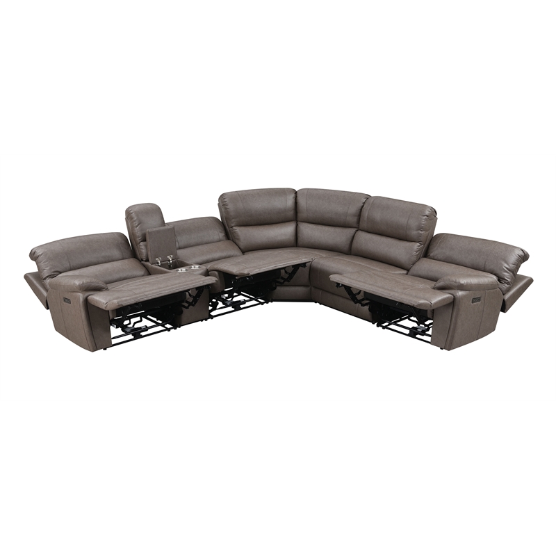 ACME Kantu Faux Leather Upholstered Motion Sectional Sofa in Brown