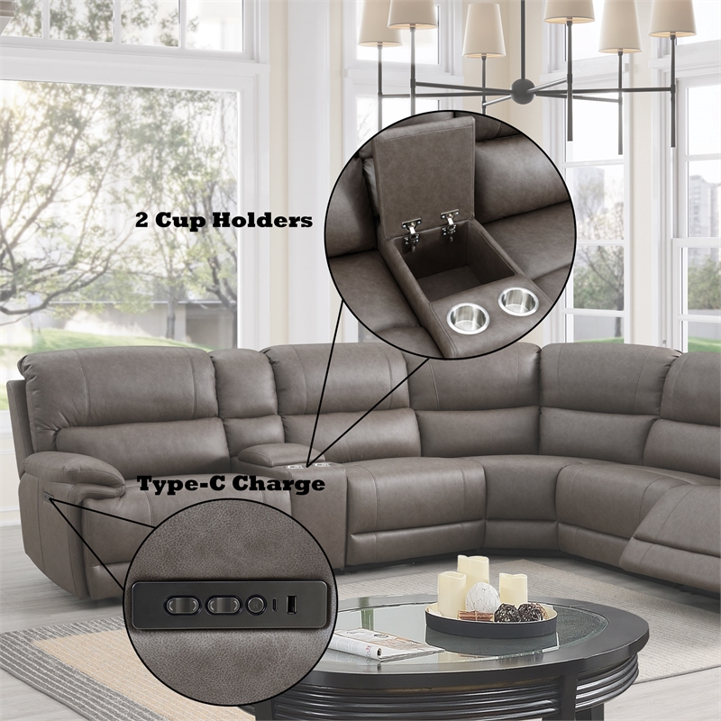 ACME Kantu Faux Leather Upholstered Motion Sectional Sofa in Brown