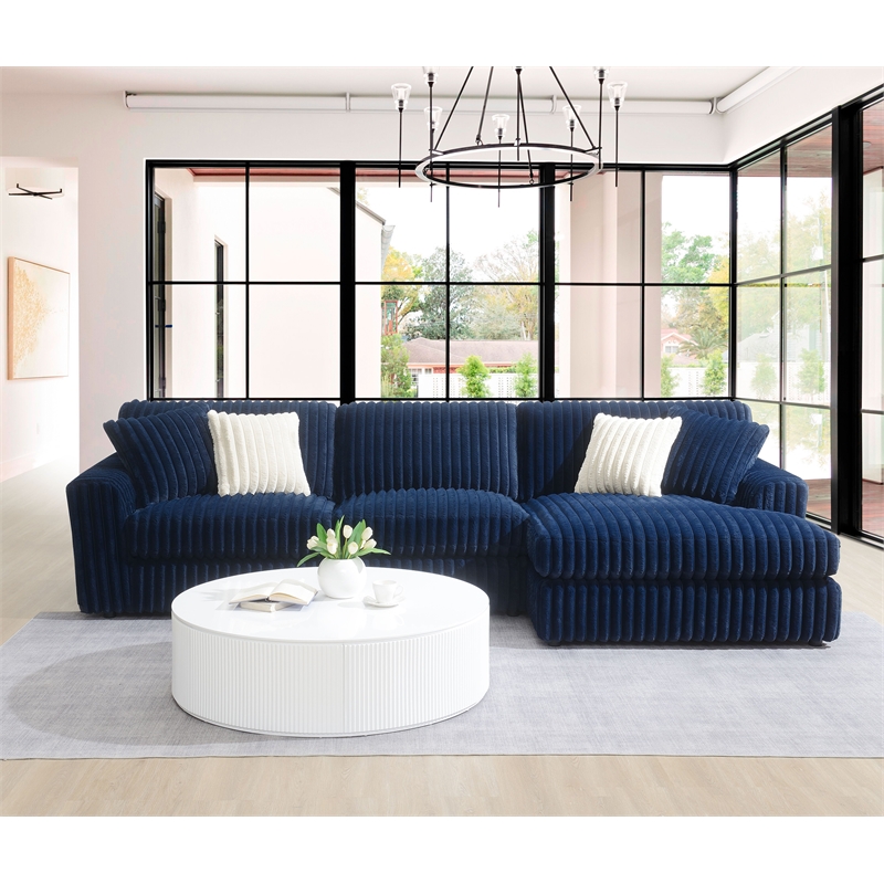 ACME Breton Fabric Upholstered Sectional Sofa with 4 Pillows in Blue