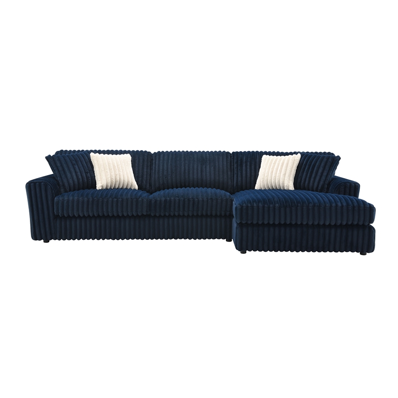 ACME Breton Fabric Upholstered Sectional Sofa with 4 Pillows in Blue