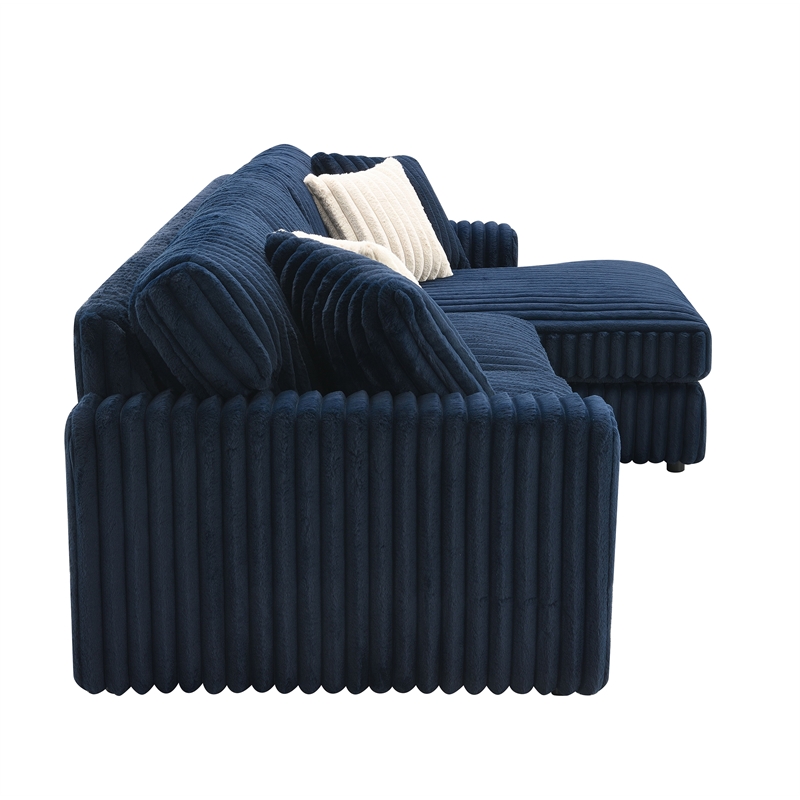 ACME Breton Fabric Upholstered Sectional Sofa with 4 Pillows in Blue