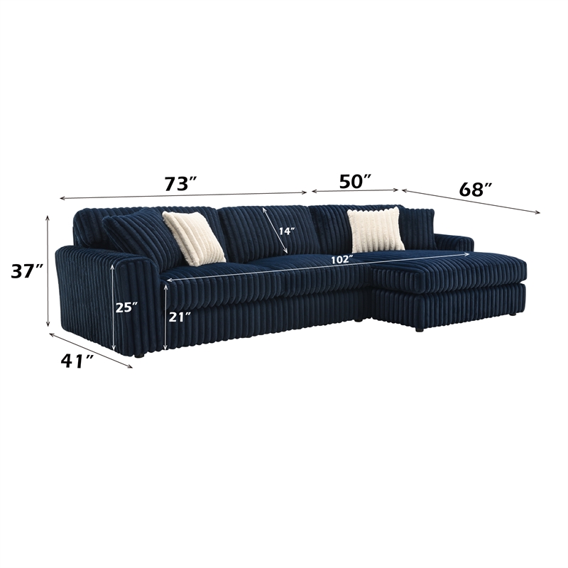 ACME Breton Fabric Upholstered Sectional Sofa with 4 Pillows in Blue