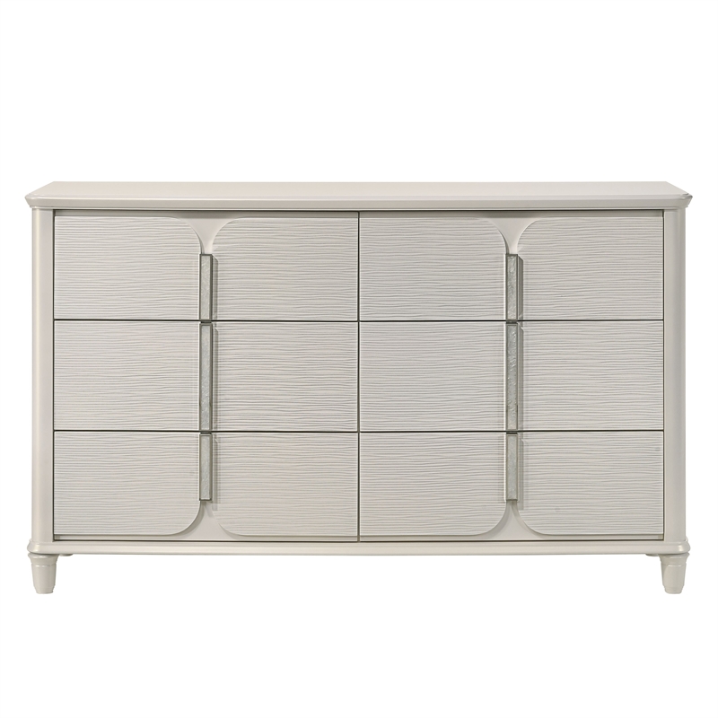 ACME Laveda Wood 6-Drawer Dresser with Hidden Jewelry Tray in Pearl White