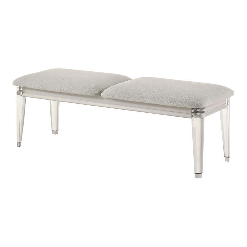 ACME Laveda Wood Bench with Acrylic Legs in Light Gray & Pearl White