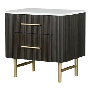 ACME Clayten Wood 2-Drawer Nightstand with Marble Top in White & Espresso