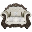 ACME Pierce Fabric Upholstered Armrest Chair with Pillow in Beige & Cherry