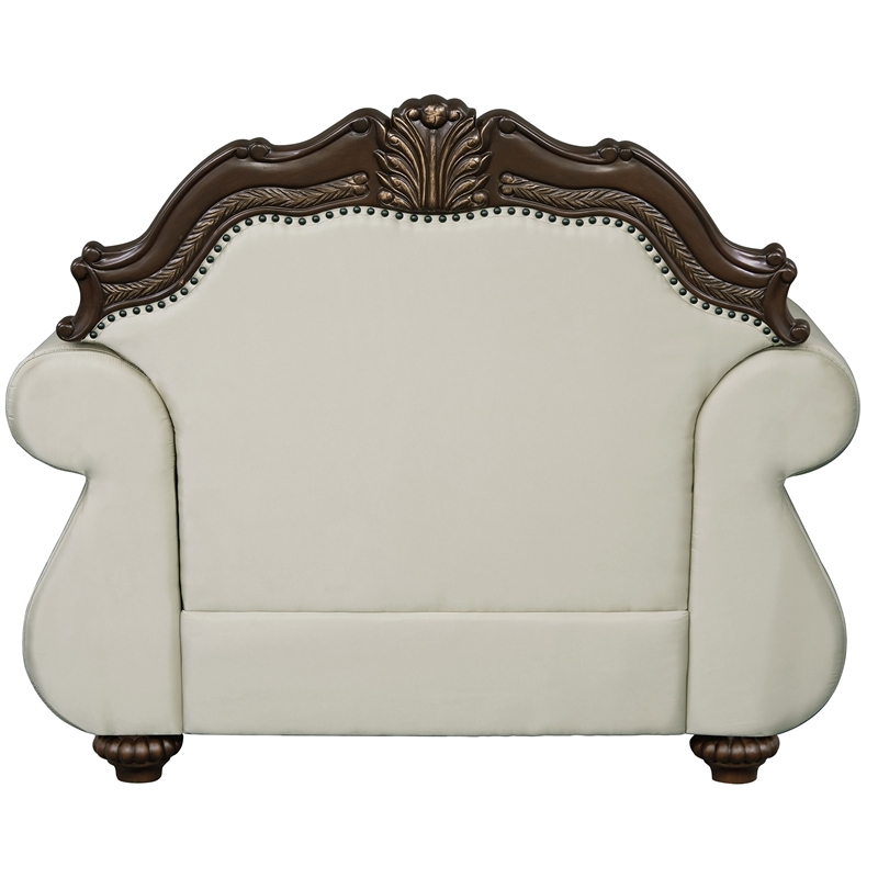 ACME Pierce Fabric Upholstered Armrest Chair with Pillow in Beige & Cherry