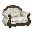 ACME Pierce Fabric Upholstered Armrest Chair with Pillow in Beige & Cherry
