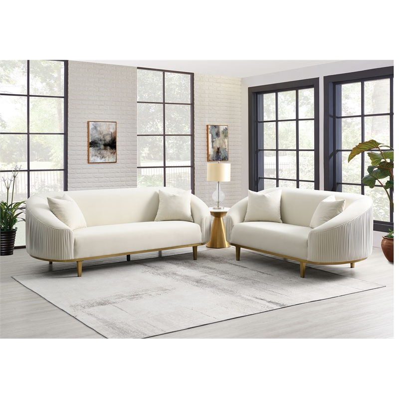 ACME Martina Velvet Fabric Upholstered Loveseat with 2 Pillows in Ivory