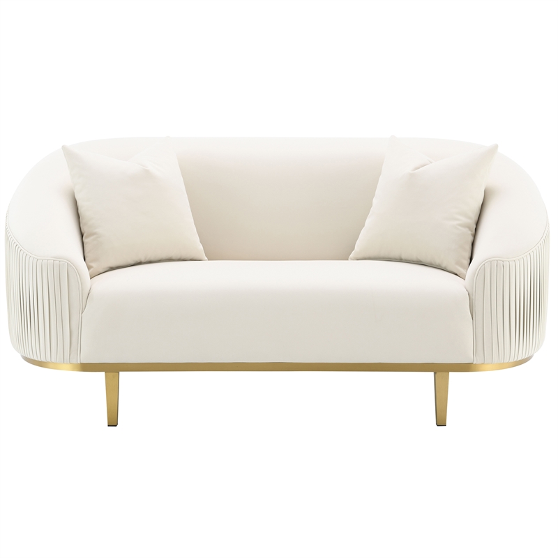 ACME Martina Velvet Fabric Upholstered Loveseat with 2 Pillows in Ivory