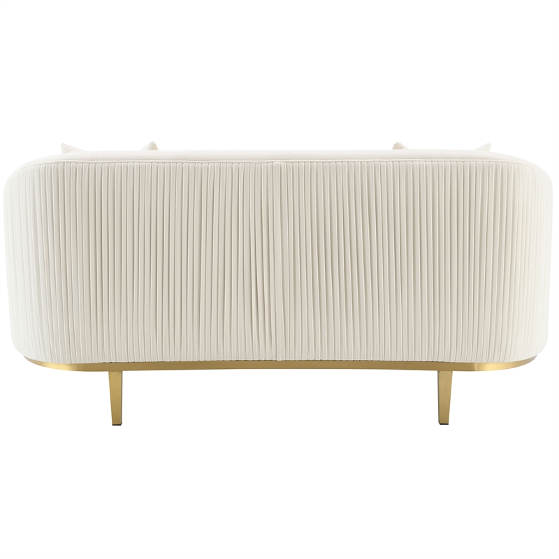 ACME Martina Velvet Fabric Upholstered Loveseat with 2 Pillows in Ivory