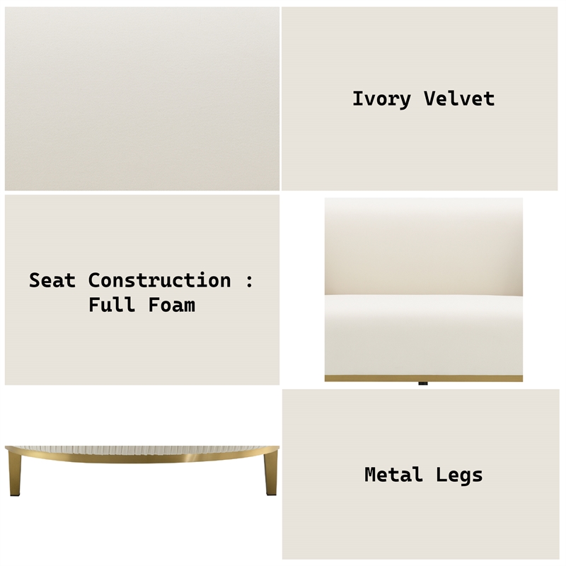 ACME Martina Velvet Fabric Upholstered Loveseat with 2 Pillows in Ivory