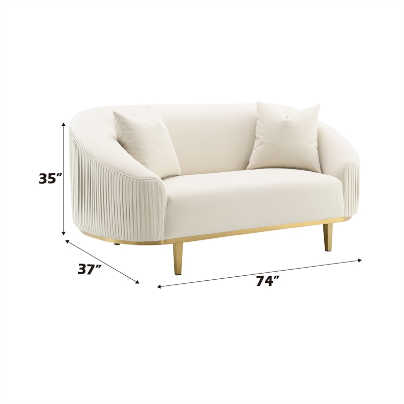 ACME Martina Velvet Fabric Upholstered Loveseat with 2 Pillows in Ivory