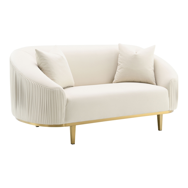 ACME Martina Velvet Fabric Upholstered Loveseat with 2 Pillows in Ivory