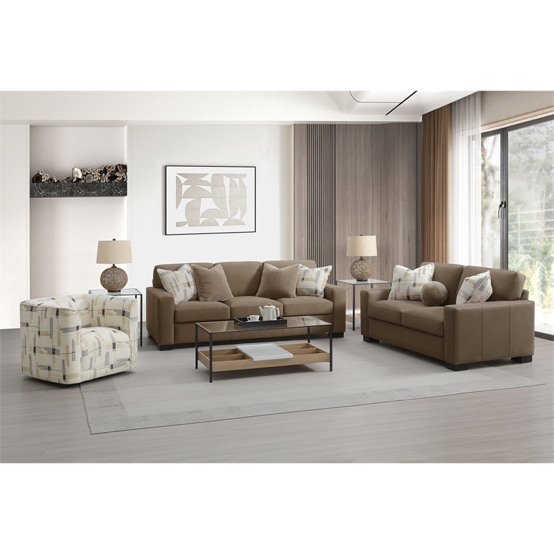 ACME Darya Transitional Fabric Upholstered Loveseat with 3 Pillows in Brown